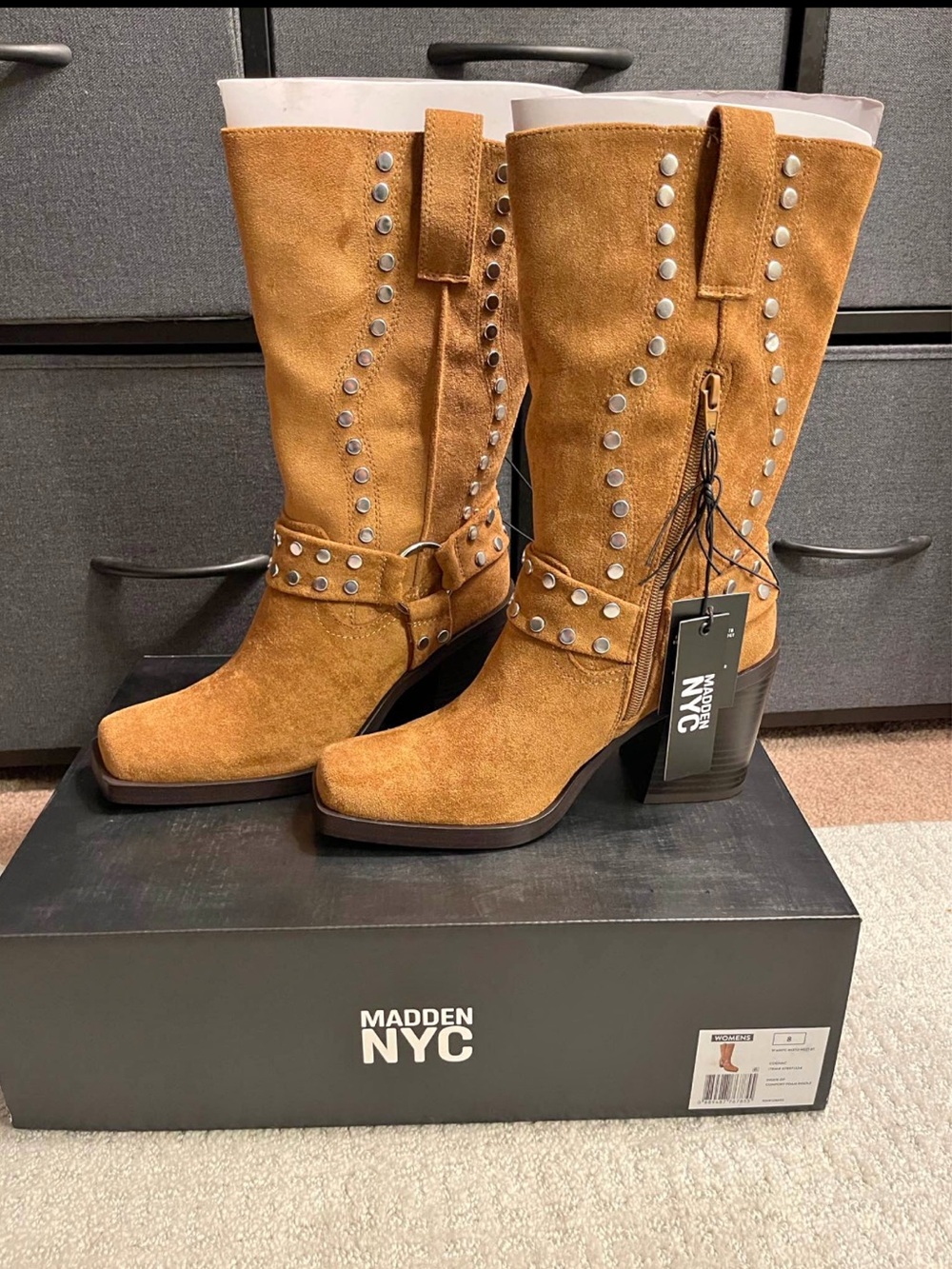 NWT! Madden Nyc Women's Moto Western Boots Studded Size 8 Faux Suede with Box - Picture 8 of 16
